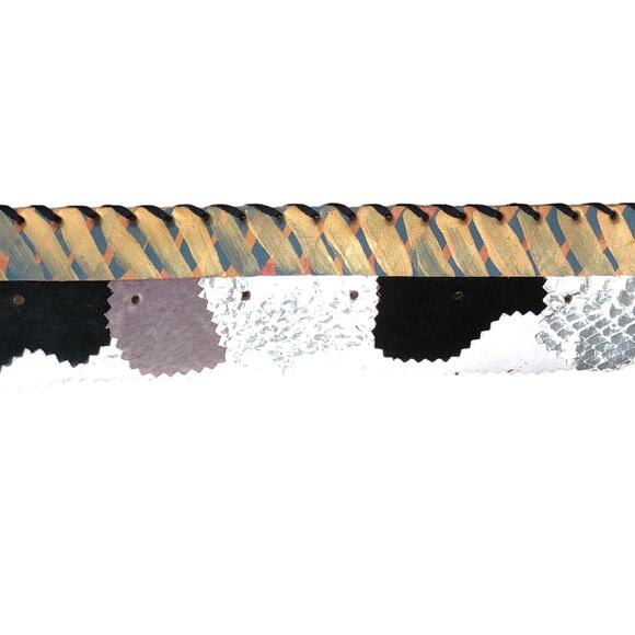 Karinne Womens Size S Belt Handcrafted Art to Wear Leather Metallic Abstract VTG main image 7